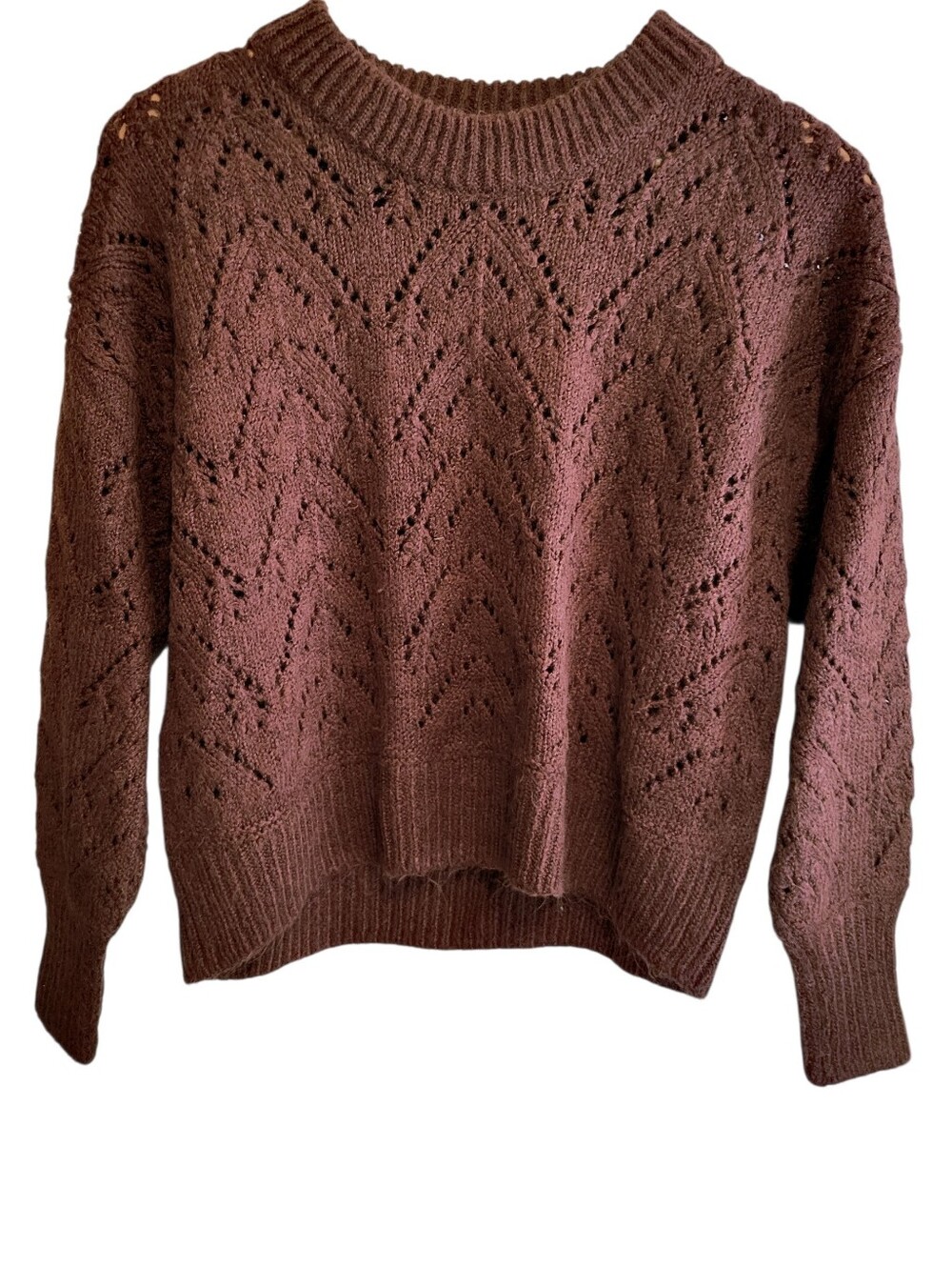 Old Navy Copper Moon Pointelle Crew Neck Open Knit Cropped Sweater Size Small